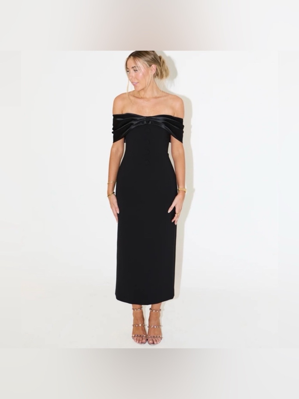 Odd Muse Off-Shoulder Black Midi Dress - Elegant Evening Dress